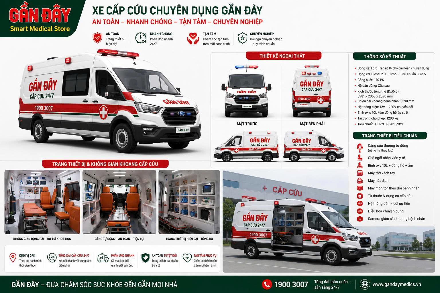 Xe cấp cứu chuyên dụng Gần Đây với trang thiết bị y tế